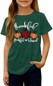 Kids Thanksgiving Shirts for Boys Girls Thankful Funny T-Shirt Pumpkin Graphic Grateful Shirt 7-14 Years