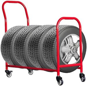 ExGizmo Rolling Tire Rack,2 in 1Metal Tire Storage and Transport Trailer,42x36x18inch Heavy Duty Tire Holder,Mobile Tire Storage Shelf Cart with 4 Wheel