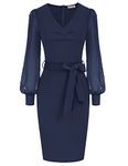 GRACE KARIN Women Plus Size Cocktail Dress Work Office Formal Dresses for Women Knee Length Midi V Neck Oversize Dress Navy Blue M