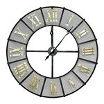 Charles Bentley Wrought Iron, Outdoor, Garden, Patio, Metal Clock, Antique, Brass, Roman Numerals, Black & Antique Brass, Weather Resistant, Analog, Detailed, Batteries Required, Large (87x6x87cm)
