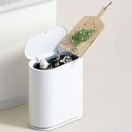 Trash Can with Lid 10 Liter, Slim Rubbish Bin, Plastic Garbage Container Bin with Inner Bucket for Bathroom, Bedroom, Kitchen, Office, White