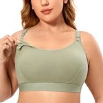 Gratlin Women's Nursing Bras Maternity Plus Size Breastfeeding Cotton Sleep Nursing Sports Bra Olive Grey 5XL