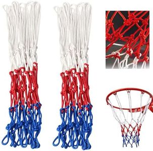 2 Pack Heavy Duty Basketball Net,All-Weather White/Red/Blue Basketball Nets, Outdoor Sports Basketball Net Basketball Supplies,12 Loops Basketball Net Replacement Fits Standard Indoor or Outdoor Rims
