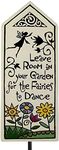 Ceramic Tile Garden Stake with 'Leave Room for Fairies to Dance' Quote, American Made White