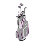 Wilson Amazon Exclusive Beginner Complete Set, 9 extended length (+1 in) golf clubs with cart bag, Women's (right hand), Stretch XL, White/Grey/Purple, WGG157555