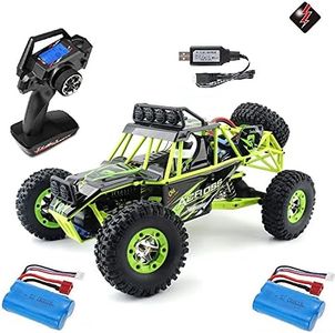 MODELTRONIC Coche Radio Control eléctrico Wltoys Verde-Negro 1/12 emisora LCD 2.4G tracción 4x4 Alta Velocidad 50km/h Crawler Desert Offroad Buggy vehículo con luz LED/Incluye 2X baterías LIPO