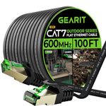 GearIT Cat 7 Outdoor Flat Ethernet Cable (100ft, Black) Direct Burial Rated LLDPE Jacket - Indoor Cat7 Shielded FTP 600MHz 10Gbps High Speed Gaming Computer Network RJ45 Snagless Patch Cord Internet