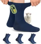 Forcool Merino Wool Diabetic Non Binidng Loose Top Cushioned Sole Seamless Toe Non Blister Wide Calf Diabetes Dress Crew Socks for Women Men, Medium 3 Pairs Navy Blue