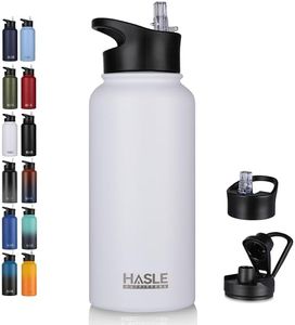 HASLE OUTFITTERS 32 oz Insulated Water Bottle Stainless Steel Double Walled Vacuum Sports Water Bottle with 2 Lids (Straw and Spout Lid) for Gym Camping Hiking(White,1)