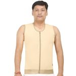 Moderate Compression Full Vest || Front Zip and Hook Closer || Gynecomastia Compression Vest || Tomboy Chest Binder || Abdomen Support for Men || Chest Shapewear (XL, Beige)
