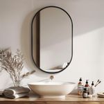 ProPulse Black Oval Wall Mirror, 84 x 50CM Mounted Bathroom Mirror, Vanity Mirror, Makeup Mirror Bedroom Aluminum Alloy Frame - Large Oval Mirror with Modern Rounded Frame