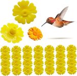 30Pcs Yellow Hummingbird Feeder Parts Polygonal Garden Hummingbird Feeder Replacement 3cm Flowers Plastic Waterproof Bee Guards Wild Bird Feeders for Outdoor Hummingbird Feeders Birds