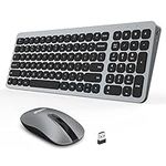 Wireless Keyboard and Mouse Combo, LeadsaiL Compact Full Size Wireless Keyboard and Mouse Set, Less Noise Keys 2.4G Ultra-Thin Sleek Design for Windows, Computer, PC, Notebook, Laptop (Matt Grey)