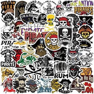 53 PCS Pirate Stickers,Jolly Roger Stickers Decals for Pirate Party,Skull and Crossbones Stickers for Water Bottles,Laptop,Cellphone,Skateboard,Suitcase - Perfect Gifts for Kids,Teens, Adults