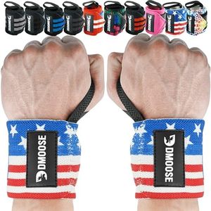 DMoose Wrist Wraps Weightlifting Men 12 and 18 Inches Thumb Loops with Wrist Support for Workouts Powerlifting Wrist Straps for Weight Lifting Men and Women American III