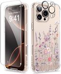 GVIEWIN Compatible with iPhone 16 Pro Case 6.3" 2024 with Screen Protector&Camera Lens Protector,Clear Shockproof Drop Protection Anti-Scratch Floral Phone Cover for Women Girl,Floratopia/Colorful