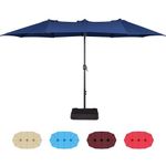 Yaheetech 15 ft Triple-size Patio Umbrella w/Base Included - Market Extra-Large Double Sided Umbrella - Twin-size Patio Parasol w/Easy Crank & 12 Strong Ribs & Ventilation Openings, Navy Blue