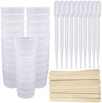 SelfTek 150Pcs Plastic Graduated Cups with Tools - 50 Pack 30ml Measuring Cups, 50 Pack Mixing Sticks, 50 Pack 3ml Dropping Pipette for Mixing Resin, Stain, Epoxy, Paint