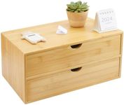 Charmewooden Bamboo Desk Organizer with 2 Drawers Makeup Storage Drawer 2 Drawers Tabletop Storage Organization Box Home Office Workspace Bathroom Toiletries Supplies No Assembly Required