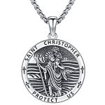 Aniu S925 Sterling Silver Saint Christopher Necklace for Men Women St Christopher Medal Pendant Catholic Medallions Jewelry Birthday Fathers Day Gift Jewelry