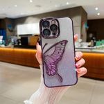 Apurb Store for iPhone 15 PRO MAX Case with Luxury Glitter Cute Butterfly Plating Design Aesthetic Women Teen Girls Phone Cases Camera Protection Shockproof Cover (for iPhone 15 PRO MAX, Purple)