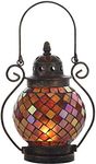 Lily's Home Decorative Candle Lanterns, Mosaic Glass and Wrought Iron Tea Light Candle Holder for Indoor or Outdoor Hanging Lantern. Candle NOT Included. Orange and Gold