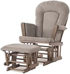 Child Craft Tranquil Glider Rocker and Ottoman Set, Padded Cushion with Storage Pockets, Solid Wood Base & Frame (Cocoa Bean Brown Frame with Light Gray Microfiber Foam Cushion)