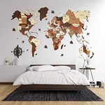 3D WOODEN WORLD MAP - WALL DÉCOR S - 4 x 2.5 feet (122 x 76 cm)