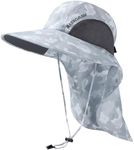 BASSDASH UPF 50+ Unisex Water Resistant Wide Brim Sun Hat with Large Neck Flap Ponytail Fishing Hat for Men Women (Light Grey Camo)