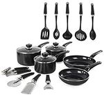 Morphy Richards 970040 Equip 14 Piece Cookware Set, 16 cm/18 cm/20 cm Saucepans & 20 cm/26 cm Frying Pans & 9 Utensils, Aluminium, Black