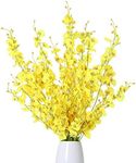 Kisflower 12Pcs Yellow Artificial Orchids Flowers, Dried Silk Orchids, Fake Orchids Flowers Silk Faux Dancing Orchids Bouquet for DIY Indoor Outdoor Wedding Party Home Kitchen Office Decoration