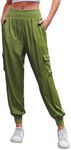 Elssime Women Cargo Pant Fall Novelty Cinch Bottom Cargo Trousers High Waisted Casual Hiking Camping Sweatpant with Pockets Ladies Cargo Pants for Women(X-Large,Green)