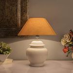 Homesake Ceramic Pot Shaped Base White Table Lamp with Golden Cone Shade, LED Bulb