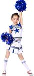 LOLANTA 4PCs Cheerleading Costumes For Girls Sleeveless Crop Top&Skirt&Socks&Pom Poms (Blue#2, 10-12)
