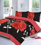 Axcent Comfort Rosaleen Floral King Size Duvet Cover Flowers Soft Poly Cotton Red/Black Duvet Set with Pillow Cases, Modern Bedding Duvet Quilt Cover Sets