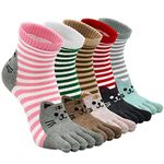 PUTUO Womens Five Toe Socks: Finger Cotton Sport Socks - Ladies Funny Funky Animal Socks with Toe 5 Pairs