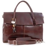 Catwalk Collection Handbags - Women's Leather 17 inch Padded Laptop Bag - Ladies Large Briefcase Work Bag - With Cross Body Strap - HELENA - Brown