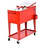80-Quart Rolling Cooler Cart w/Bottle Opener and Catch Tray for Party Steel Bar Bistro- RedF