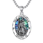 HUKKUN St Christopher Necklace Sterling Silver Saint Christopher Medal Necklace St Christopher Jewellery Catholic Religious Amulet Gifts