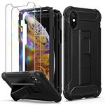 ORETECH Designed for iPhone X Case, and [2 x Tempered Glass Screen Protectors] [Heavy Duty Protection] [Kickstand & Phone Holder] 5 in 1 Full Body Shockproof Protective Cover for iPhone XS - Black