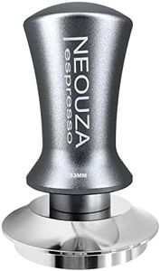 NEOUZA Coffee Tamper Spring Loaded for Espresso Machine Anti-Stick Self-Leveling,Stainless Steel Flat Base,Refined Aluminium Handle (53mm, Silver Gray Matte)