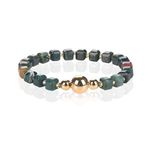 MetJakt Handmade Original 6MM Healing Crystal Natural Gemstone Yoga Bracelet Faceted Stone Stretch Labradorite Lapis Lazuli African Turquoise Obsidian Moonstone 18K Gold White Gold Ball Bracelet for Women Men (Oriental Jasper, yellow-gold)