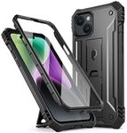 Poetic Revolution Case for iPhone 14 Plus 6.7 inch, [20FT Mil-Grade Drop Tested], Full-Body Rugged Shockproof Protective Cover with Kickstand and Built-in-Screen Protector, Black