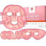 Medi Grade Cooling Face Mask Pink Set with Cooling Eye Mask for Puffy Eyes and Insulated Thermo-Bag - Soothing Gel Ice Face Mask and Eye Ice Mask for Dark Circles and Puffiness - Cold Face Relaxation