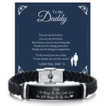 Men's Bracelet Daddy Gifts from Daughter - Braided Leather Strap with Stainless Steel Nameplated Engraved Inspirational Quote Wrap Bracelets For Dad, Gifts For Father's Day Birthday Christmas