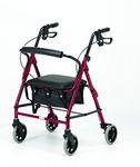 Days Lightweight Folding Four Wheel Rollator Walker, Walking and Mobility Aid with Padded Seat, Lockable Brakes and Carry Bag, Ruby Red, X-Small