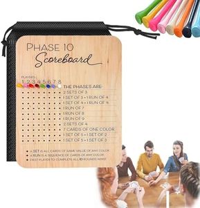 Phase 10 Score Board, 2025 New Wooden Phase 10 Scoreboard and Round Tracker with 8 Colored Pegs, Phase 10 Score Sheets, Board Card Games for Party Family Adults