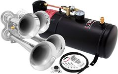 Vixen Horns Train Horn Kit for Trucks/Car/Semi. Complete Onboard System- 150psi Air Compressor, 1 Gallon Tank, 4 Trumpets. Super Loud dB. Fits Vehicles like Pickup/Jeep/RV/SUV 12v VXO8210/4114