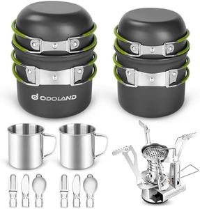 Odoland Multi-PCS Kit de Casseroles Camping Poêlé en Aluminium Durable et Compact Camping Ustensiles complets avec Réchaud de Camping ultraléger pour Randonnée Pédestre Pêche