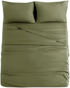 JOLLYVOGUE Queen Size Bed Sheet Set - 4 Piece Bed Sheet Set with Deep Pocket - Soft Breathable & Cooling - Resists Shrinkage & Fading Beding Sheets - Easy Care (Olive Green, Queen)